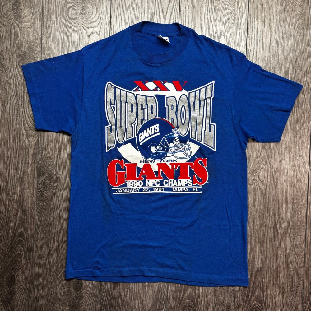 Vintage 1991 New York Giants Super Bowl XXV NFC Champs T-Shirt Trench Blue Large